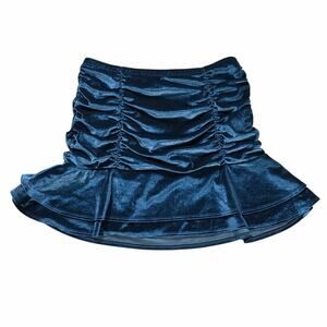 Wild Fable Mini Skirt Womens XS Ruched Velvet Dark Teal Club Indie 70s Boho